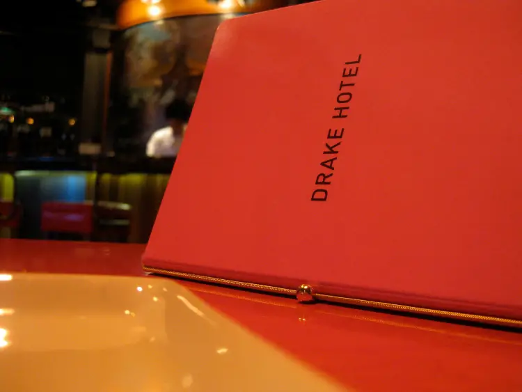 Menu at the Drake Hotel restaurant, one of the places you can go in Toronto on Christmas Day
