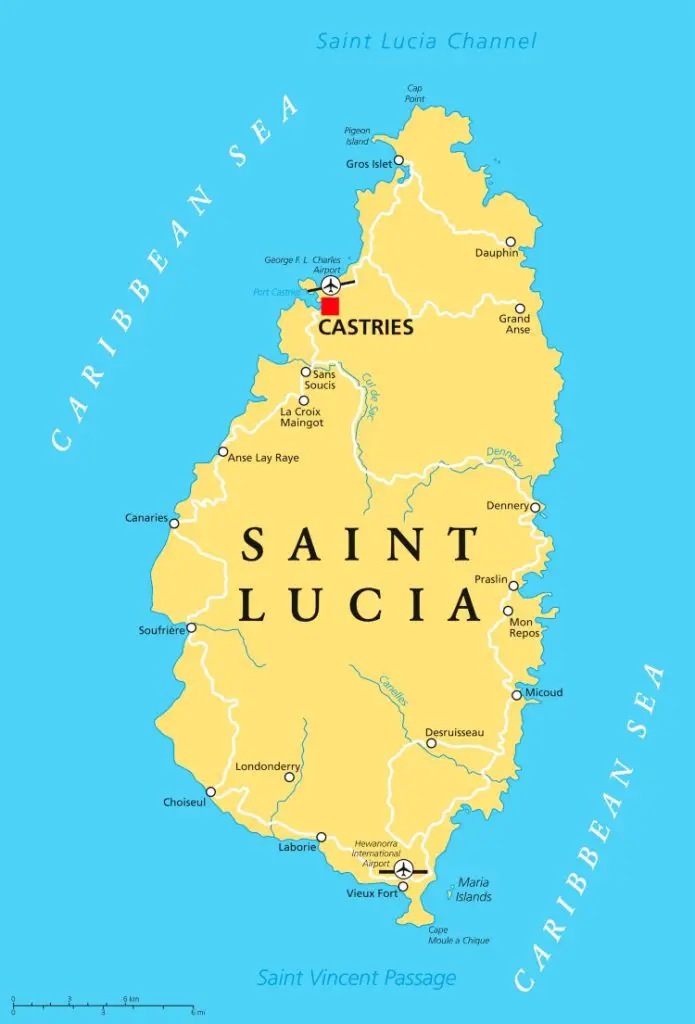 St. Lucia Interesting Facts Map