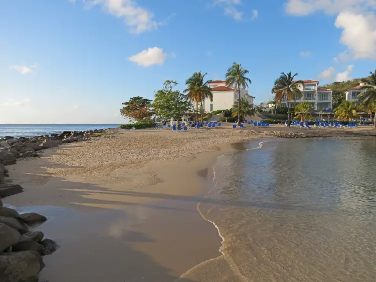 The beach by the breakwater at the Windjammer Landing