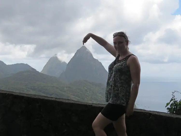 Me, posing for a stereotypical Pitons photo on our Island Expo Tour with Real St Lucia Tours - tour review