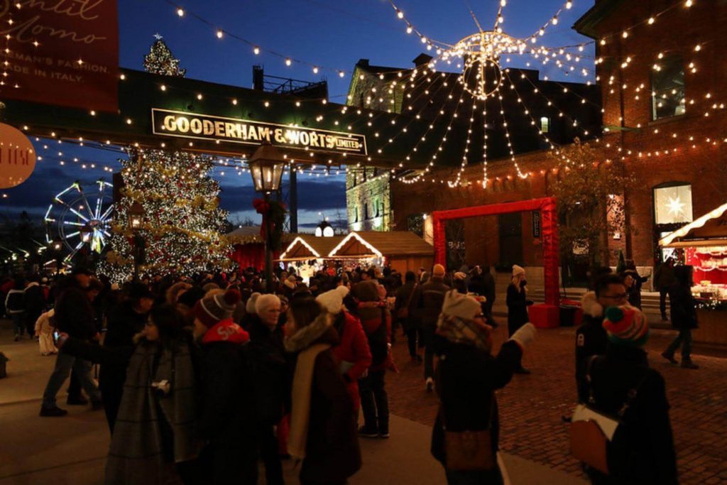 crowds at the Toronto Christmas Market in Ontario during the winter