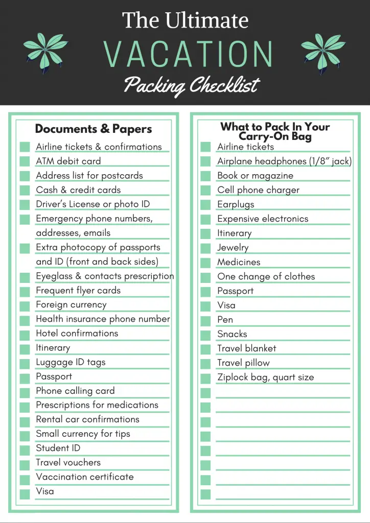 vacation packing checklist 1