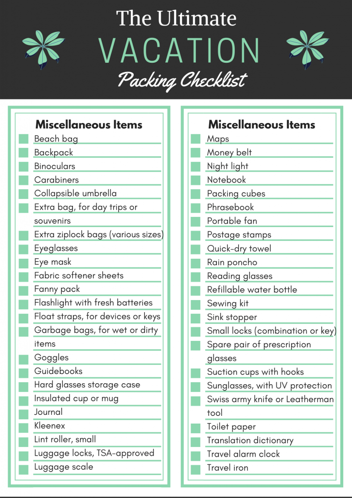 vacation packing checklist 6